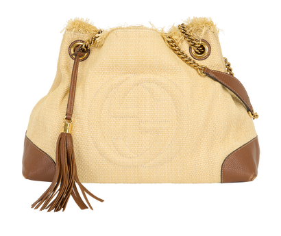 Soho Chain Shoulder Bag, &pound;750, Handbags, Beige/Brown, Leather/Straw, Front view
